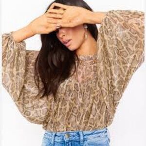 Show Me Your Mumu Happy Hour Blouse Top Long Sheer Sleeve Python Print Relaxed